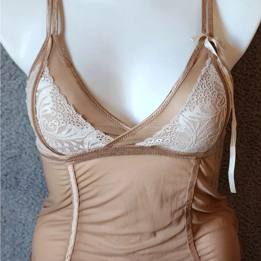 NWT Inspire Psyche Terry Tan and Pale Pink  Lace  Cami and Thong Set‎ - Picture 10 of 11